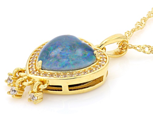 0.90ct Australian Opal Triplet With 1.54ctw Zircon 18K Yellow Gold Over Silver Pendant With Chain