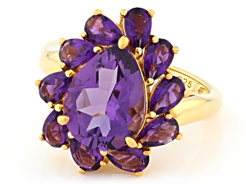 2.98ct Canela Amethyst with 1.70ctw African Amethyst 18K Yellow Gold Over Sterling Silver Ring - Size 7