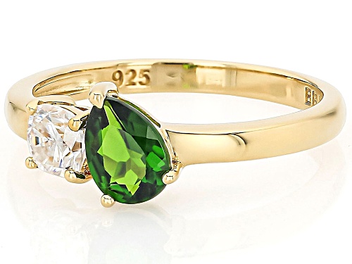 0.75ct Chrome Diopside with 0.45ct Moissanite Fire® 18K Yellow Gold Over Silver Ring - Size 7
