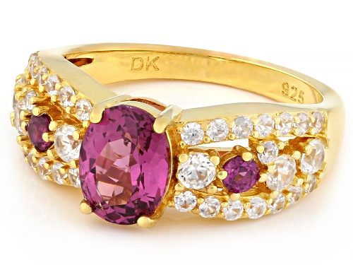 1.70ctw Grape Color Garnet with 0.17ctw Rhodolite & 0.63ctw White Zircon 18K Gold Over Silver Ring - Size 8