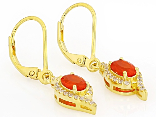 0.44ctw Fire Opal with 0.31ctw White Zircon 18K Yellow Gold Over Sterling Silver Earrings