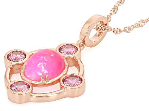 10x8mm Ethiopian Opal, 0.78tw Moissanite Fire®  18K Rose Gold Over Sterling Silver Pendant W/Chain