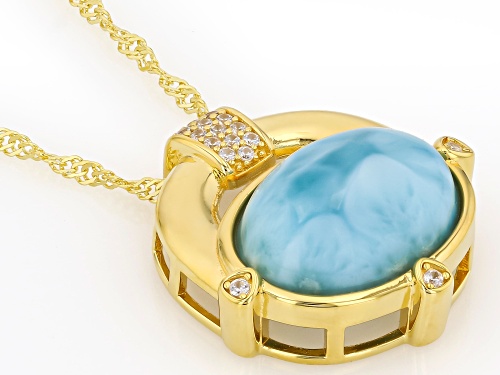 16x12mm Larimar With 0.10ctw White Zircon 18K Yellow Gold Over Sterling Silver Pendant With Chain