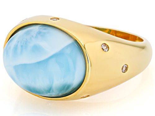 16x12mm Larimar With 0.14ctw White Zircon 18K Yellow Gold Over Sterling Silver Ring - Size 7