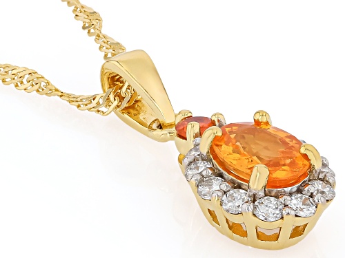 2.06ctw Spessartite, Sapphire, Prazana® Lab Grown Diamond 18K Yellow Gold Over Silver Pendant/chain