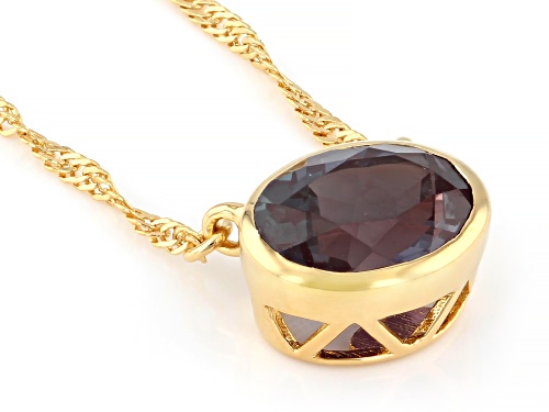 2.70ct Blue Lab Created Alexandrite 18K Yellow Gold Over Sterling Solitaire Necklace - Size 18