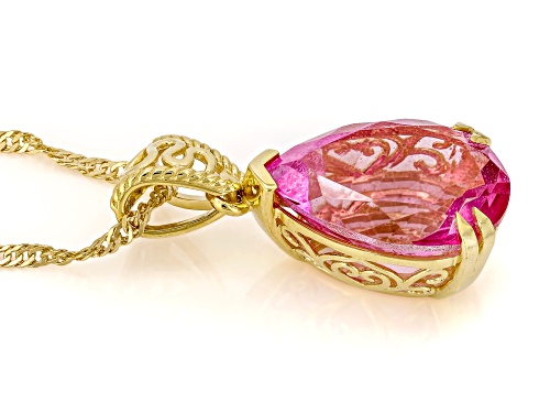 6.75ct Hot Pink Quartz 18K Yellow Gold Over Sterling Silver Pendant with Chain