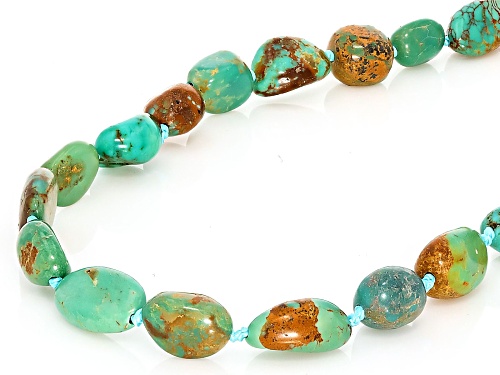 10x8mm Nugget Kingman Turquoise 18k Yellow Gold Over Sterling Silver Station Necklace - Size 36