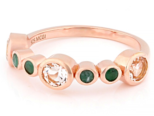 0.59ctw Round Peach Morganite With 0.14ctw Zambian Emerald 18k Rose Gold Over Silver Ring - Size 10