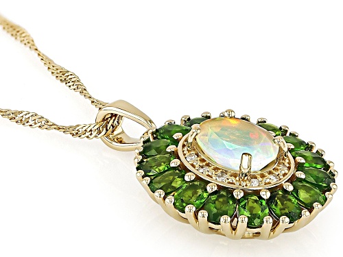 0.75 Ethiopian Opal, 2.45ctw Chrome Diopside, 0.05ctw Diamond 18k Gold Over Silver Pendant/Chain
