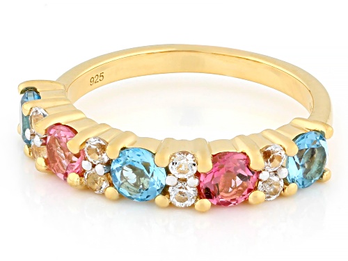 .77ctw Swiss Blue Topaz with 0.80ctw Pink & White Topaz 18k Yellow Gold Over Sterling Silver Ring - Size 8