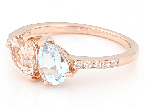 0.50ct Peach Morganite, 0.50ct Aquamarine, 0.08ctw Zircon 18k Rose Gold Over Sterling Silver Ring - Size 10