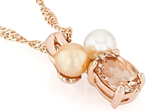.64ct Morganite, 4-4.5mm Peach & White Cultured Freshwater Pearl 18k Gold Over Silver Pendant /Chain
