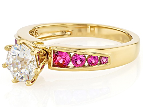 1.80ct Heptagon Strontium Titanate With 0.54ctw Lab Pink Sapphire 18k Yellow Gold Over Silver Ring - Size 10