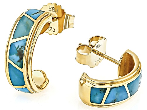 Inlay Turquoise 18k Yellow Gold Over Sterling Silver Earrings