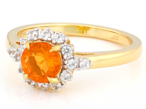 0.53ctw Fire Opal With 0.29ctw White Zircon 18k Yellow Gold Over Sterling Silver Ring - Size 10