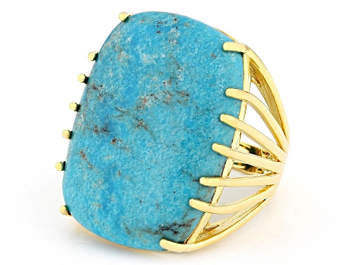 28x20mm Blue Kingman Turquoise 18k Yellow Gold Over Sterling Silver Ring - Size 6