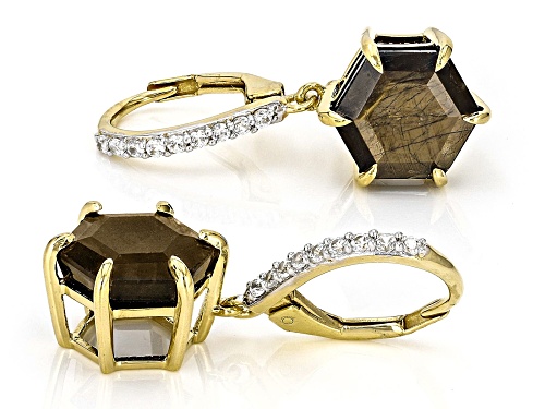 11.85ctw Golden Sheen Sapphire With 0.37ctw White Zircon 18k Yellow Over Sterling Silver Earrings