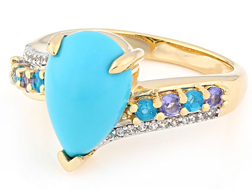 Sleeping Beauty Turquoise with 0.34ctw Tanzanite, Neon Apatite and Zircon 18k Gold Over Silver Ring - Size 7