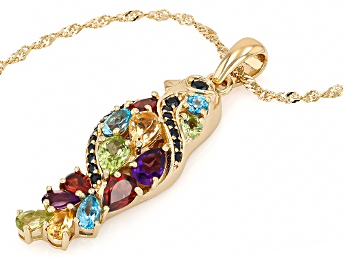 4.04ctw Multi-Gem 18k Yellow Gold Over Sterling Silver Bird Pendant With Chain
