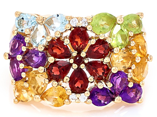 2.97ctw Multi-Gem With White Zircon 18k Yellow Gold Over Sterling Silver Ring - Size 9