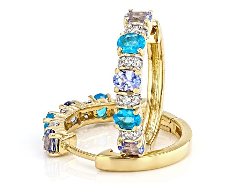 .97ctw Tanzanite, .61ctw Neon Apatite, .28ctw  Zircon 18k Yellow Gold Over Sterling Silver Earrings
