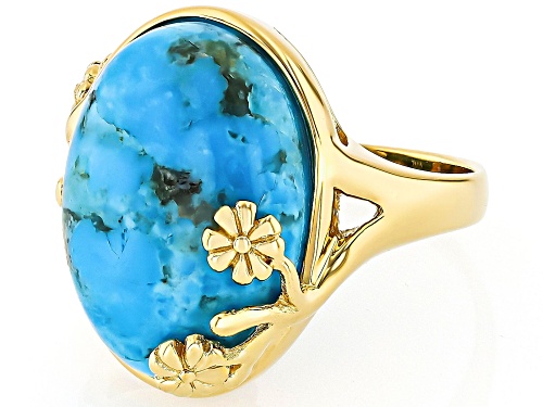 18x13mm Kingman Turquoise 18k Yellow Gold Over Sterling Silver Ring - Size 8