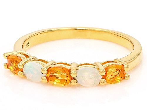 0.20ctw Ethiopian Opal With 0.29ctw Fire Opal 18k Yellow Gold Over Sterling Silver Band Ring - Size 9