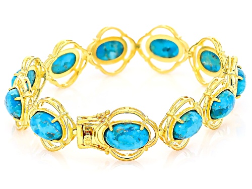 12x8mm Blue Turquoise 18k Yellow Gold Over Sterling Silver Bracelet - Size 8