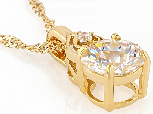 3.40ct Castle Cut Strontium Titanate, 0.03ct White Zircon 18k Gold Over Silver Pendant W/Chain