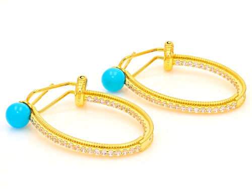 6mm Sleeping Beauty Turquoise With 0.34ctw White Zircon 18k Yellow Gold Over Silver Hoop Earrings