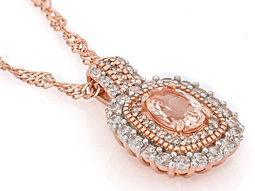 0.56ct Morganite With 0.79ct Zircon & Champagne Diamond 18k Rose Gold Over Silver Pendant/Chain