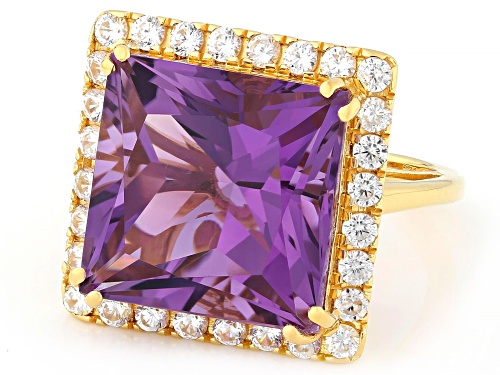 10.20ct Canela Amethyst With 1.20ctw White Zircon 18k Yellow gold Over Sterling Silver Ring - Size 8