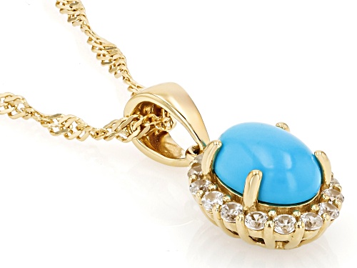 8x6mm Sleeping Beauty Turquoise With 0.30ctw White Zircon 18k Yellow Gold Over Silver Pendant Chain