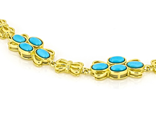 5x3mm Sleeping Beauty Turquoise 18k Yellow Gold Over Sterling Silver Bracelet - Size 8