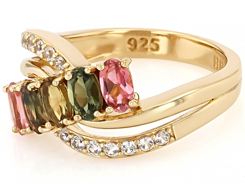0.95ctw Multi Color Tourmaline With 0.24ctw White Zircon 18k Yellow Gold Over Sterling Silver Ring - Size 7