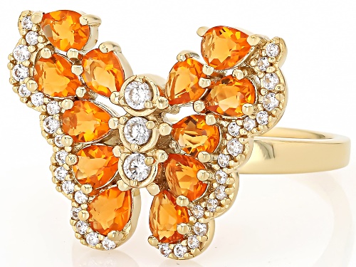 1.08ctw Fire Opal With 0.48ctw White Zircon 18k Yellow Gold Over Sterling Silver Butterfly Ring - Size 7