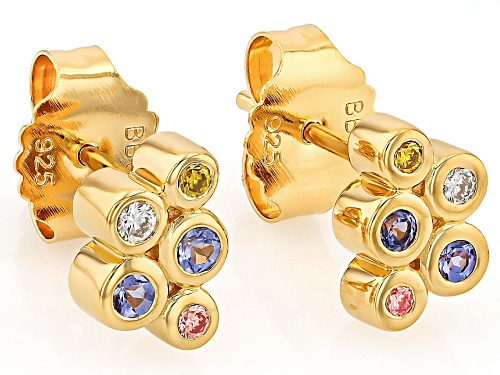 0.14ctw Tanzanite With 0.11ctw Prazana® Lab-Grown Diamonds 18k Yellow Gold Sterling Silver Earrings