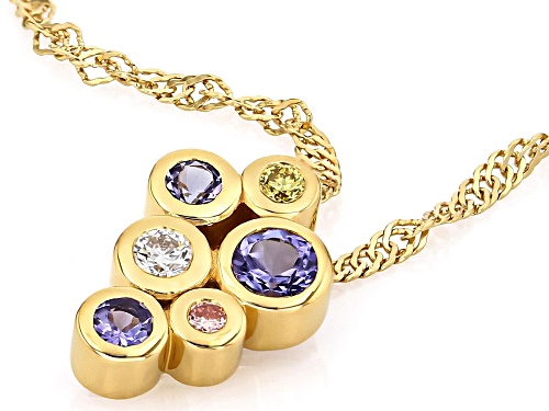 0.29ctw Tanzanite With Prazana® Lab-Grown Diamonds 18k Yellow Gold Silver Pendant/Chain