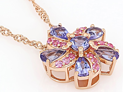 1.09ctw Tanzanite With 0.29ctw Lab Sapphire 18k Rose Gold Over Sterling Silver Pendant With Chain