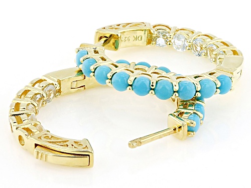 3mm Sleeping Beauty Turquoise With 1.19ctw Glacier Topaz™ 18k Yellow Gold Over Silver Earrings