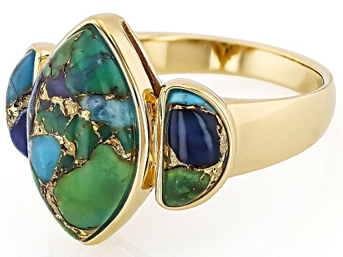 Mohave Multi Color Turquoise 18k Yellow Gold Over Sterling Silver Ring - Size 10