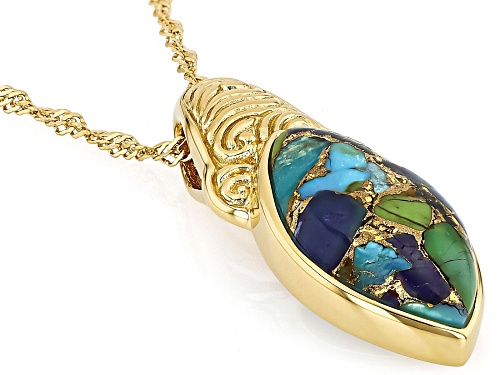 19x10mm Marquise Mohave Turquoise 18k Yellow Gold Over Sterling Silver Pendant With Chain