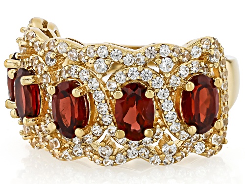 2.52ctw Red Garnet with 1.03ctw White Zircon 18k Yellow Gold Over Sterling Silver Ring - Size 8