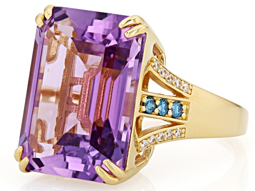 12.60ct Canela Amethyst with 0.28ctw Prazana® Lab-Grown Diamond & Zircon 18k Gold Over Silver Ring - Size 8
