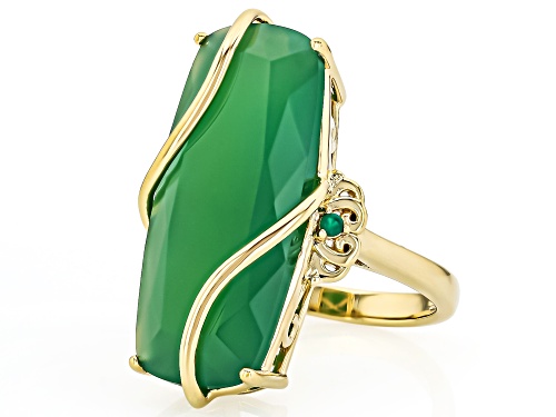 14.69ctw Green Onyx 18k Yellow Gold Over Sterling Silver Ring - Size 8