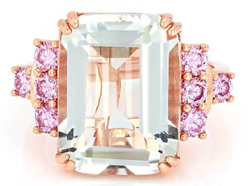 9.78ct Prasiolite With 0.68ctw Pink Moissanite Fire® 18k Rose Gold Over Sterling Silver Ring - Size 10