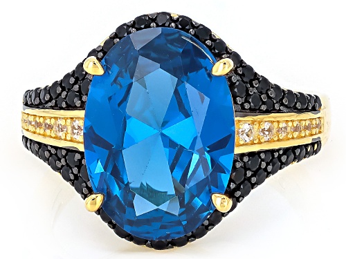 5.52ct Lab Blue Spinel With 0.59ctw Black Spinel & Lab White Sapphire 18K Gold Over Silver Ring - Size 9