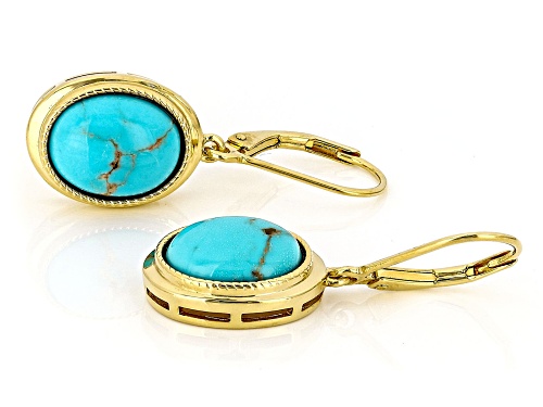 11x9mm Oval Cabochon Kingman Turquoise 18k Yellow Gold Over Sterling Silver Earrings