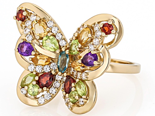 1.71ctw Multi-Gem With 0.69ctw White Zircon 18K Yellow Gold Over Sterling Silver Butterfly Ring - Size 6